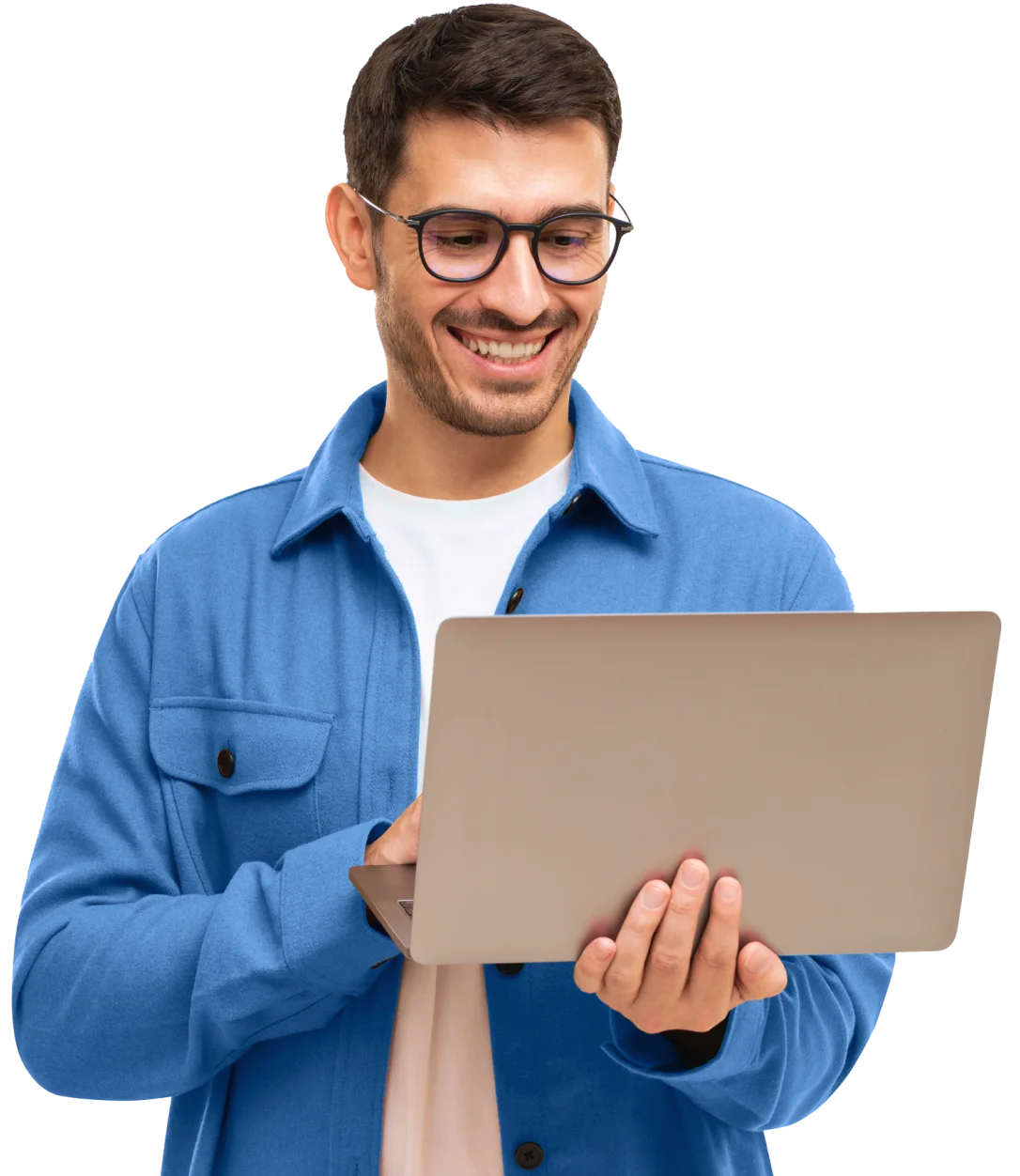 man standing with laptop